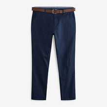 Load image into Gallery viewer, Navy Slim Fit Belted Soft Touch Chino Trousers