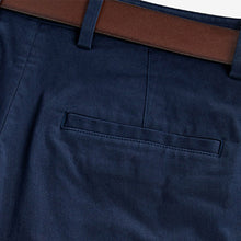Load image into Gallery viewer, Navy Slim Fit Belted Soft Touch Chino Trousers