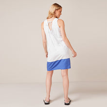 Load image into Gallery viewer, White/Blue Colourblock Linen Blend Summer Shift Dress