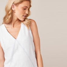 Load image into Gallery viewer, White/Blue Colourblock Linen Blend Summer Shift Dress