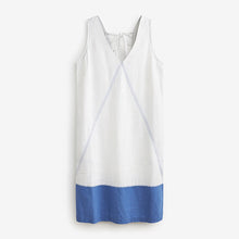Load image into Gallery viewer, White/Blue Colourblock Linen Blend Summer Shift Dress