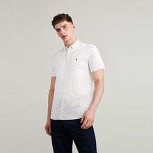 Load image into Gallery viewer, White Dot Print Slim Fit Short Sleeve Stretch Oxford Shirt