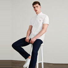 Load image into Gallery viewer, White Dot Print Slim Fit Short Sleeve Stretch Oxford Shirt