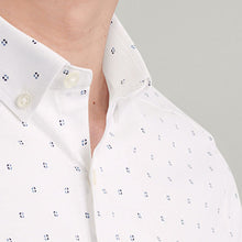 Load image into Gallery viewer, White Dot Print Slim Fit Short Sleeve Stretch Oxford Shirt