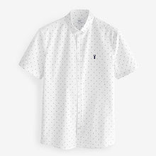 Load image into Gallery viewer, White Dot Print Slim Fit Short Sleeve Stretch Oxford Shirt