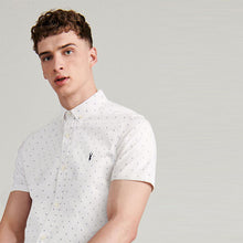 Load image into Gallery viewer, White Dot Print Slim Fit Short Sleeve Stretch Oxford Shirt