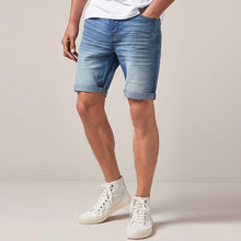 Load image into Gallery viewer, Washed Blue Slim Fit Denim Shorts