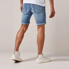 Load image into Gallery viewer, Washed Blue Slim Fit Denim Shorts