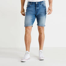 Load image into Gallery viewer, Washed Blue Slim Fit Denim Shorts