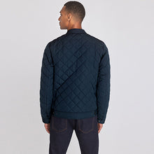 Load image into Gallery viewer, Navy Blue Shower Resistant Diamond Quilt Racer Neck Jacket