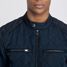 Load image into Gallery viewer, Navy Blue Shower Resistant Diamond Quilt Racer Neck Jacket