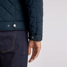 Load image into Gallery viewer, Navy Blue Shower Resistant Diamond Quilt Racer Neck Jacket