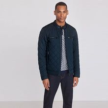 Load image into Gallery viewer, Navy Blue Shower Resistant Diamond Quilt Racer Neck Jacket