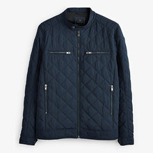 Load image into Gallery viewer, Navy Blue Shower Resistant Diamond Quilt Racer Neck Jacket