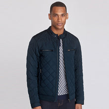 Load image into Gallery viewer, Navy Blue Shower Resistant Diamond Quilt Racer Neck Jacket