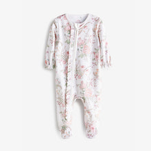 Load image into Gallery viewer, Cream Floral Baby Velour Sleepsuit (0mth-18mths)