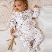 Load image into Gallery viewer, Cream Floral Baby Velour Sleepsuit (0mth-18mths)