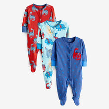 Load image into Gallery viewer, Red Dino 3 Pack Embroidered Baby Sleepsuits (0mth-18mths)