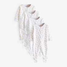 Load image into Gallery viewer, Cream 4 Pack Baby Printed Sleepsuits (0mth-12mths)