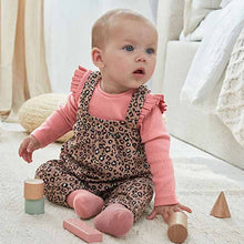 Load image into Gallery viewer, Leopard Print Cord Baby Dungarees And Bodysuit (0mths-18mths)