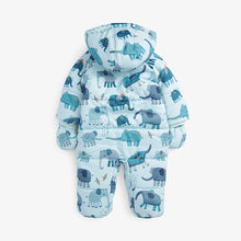 Load image into Gallery viewer, Blue Elephant Print Baby All-In-One Pramsuit (0mths-18mths)