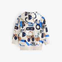 Load image into Gallery viewer, White/Blue Digger Long Sleeve Jersey Hoodie (3mths-5yrs)