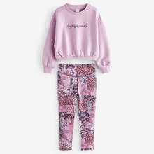 Load image into Gallery viewer, Lilac Purple/ Pink Pretty Floral Sweat Top And Sports Leggings Set (3-12yrs)
