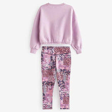 Load image into Gallery viewer, Lilac Purple/ Pink Pretty Floral Sweat Top And Sports Leggings Set (3-12yrs)
