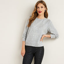 Load image into Gallery viewer, Grey Cosy Sequin Puff Sleeve Jumper