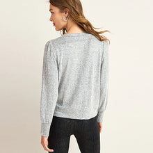 Load image into Gallery viewer, Grey Cosy Sequin Puff Sleeve Jumper