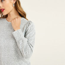 Load image into Gallery viewer, Grey Cosy Sequin Puff Sleeve Jumper