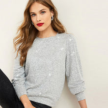 Load image into Gallery viewer, Grey Cosy Sequin Puff Sleeve Jumper