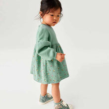Load image into Gallery viewer, Mint Green Ditsy Cord Printed Raglan Dress (3mths-6yrs)