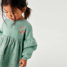 Load image into Gallery viewer, Mint Green Ditsy Cord Printed Raglan Dress (3mths-6yrs)