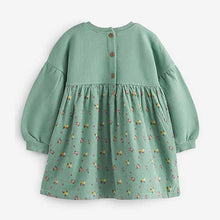 Load image into Gallery viewer, Mint Green Ditsy Cord Printed Raglan Dress (3mths-6yrs)