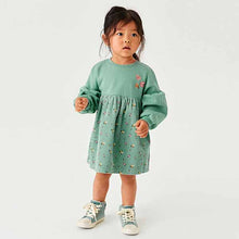 Load image into Gallery viewer, Mint Green Ditsy Cord Printed Raglan Dress (3mths-6yrs)