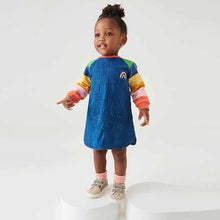 Load image into Gallery viewer, Rainbow Stripe Raglan Denim Dress (3mths-6yrs)