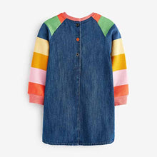 Load image into Gallery viewer, Rainbow Stripe Raglan Denim Dress (3mths-6yrs)