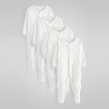 Load image into Gallery viewer, Delicate White 4 Pack Baby Printed Sleepsuits (0mth-12mths)