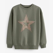 Load image into Gallery viewer, Khaki Green Stitch Star Graphic Sweatshirt