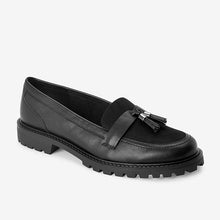 Load image into Gallery viewer, Black Patent Forever Comfort® Tassel Detail Cleated Chunky Loafer Shoes