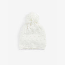 Load image into Gallery viewer, White Lightweight Knitted Pom Pom Hat (3mths-6yrs)