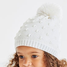 Load image into Gallery viewer, White Lightweight Knitted Pom Pom Hat (3mths-6yrs)