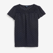 Load image into Gallery viewer, Navy Blue White Spot Smock Neck Short Sleeve Top