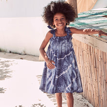 Load image into Gallery viewer, Blue Tie Dye Cotton Tie Shoulder Dress (3-12yrs) - Allsport