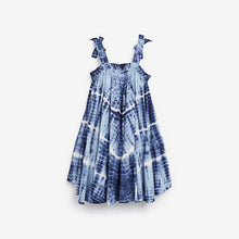 Load image into Gallery viewer, Blue Tie Dye Cotton Tie Shoulder Dress (3-12yrs) - Allsport