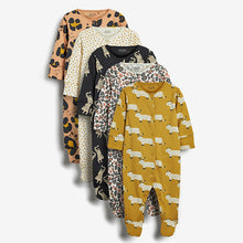 Load image into Gallery viewer, Animal Print Baby 5 Pack Sleepsuits (0-18mths)