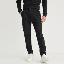 Load image into Gallery viewer, Black Slim Fit Stretch Utility Trousers