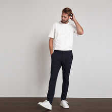 Load image into Gallery viewer, Navy Blue Grid Check Slim Fit Cotton Chino Trousers