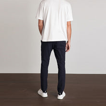 Load image into Gallery viewer, Navy Blue Grid Check Slim Fit Cotton Chino Trousers